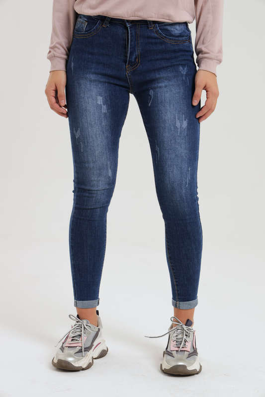 Ladies Blue High Rise Ripped Stretch Skinny Jeans