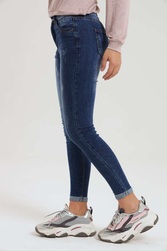 Ladies Blue High Rise Ripped Stretch Skinny Jeans