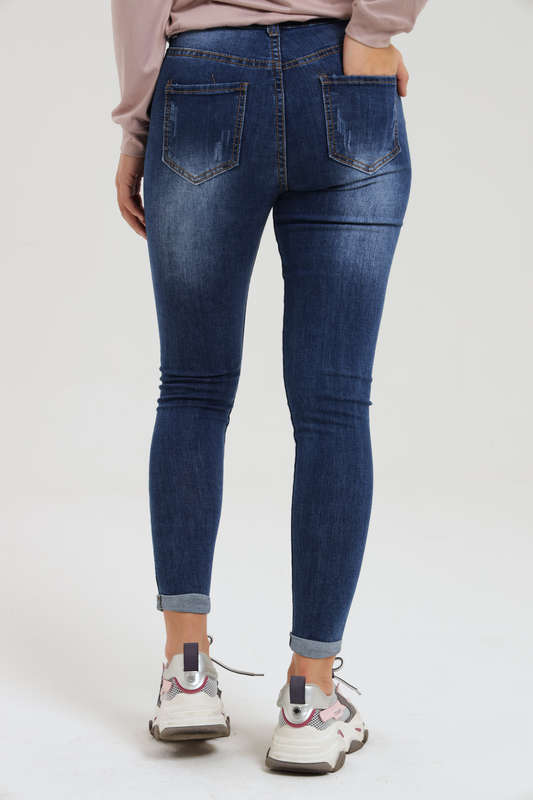 Ladies Blue High Rise Ripped Stretch Skinny Jeans