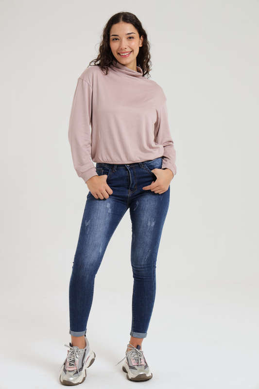 Ladies Blue High Rise Ripped Stretch Skinny Jeans