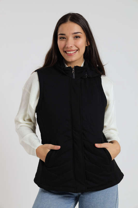 Unisex Sleeveless Zipp-Up Puffer Jacket With Hood