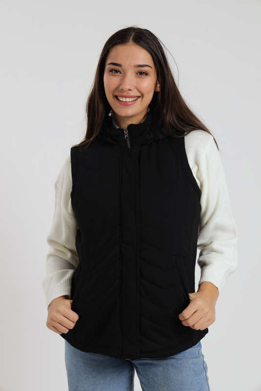 Unisex Sleeveless Zipp-Up Puffer Jacket With Hood