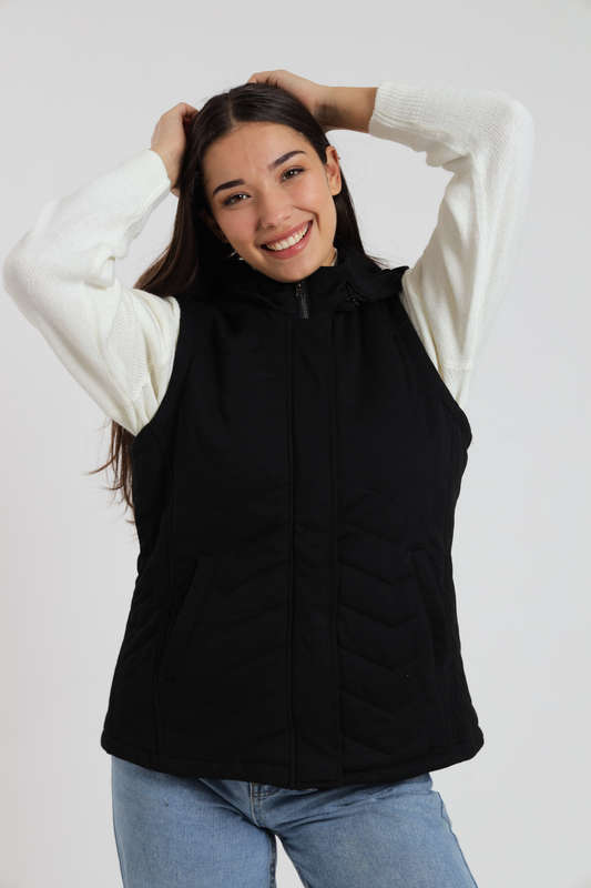 Unisex Sleeveless Zipp-Up Puffer Jacket With Hood