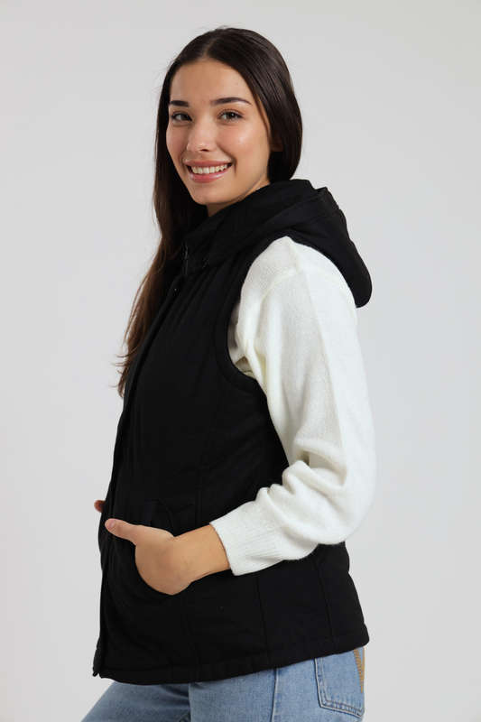 Unisex Sleeveless Zipp-Up Puffer Jacket With Hood