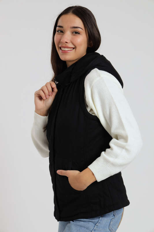 Unisex Sleeveless Zipp-Up Puffer Jacket With Hood