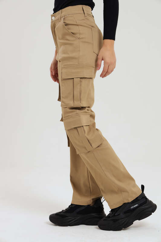 Ladies Misguided Stretchy Straight Leg Multi Pocket Cargo Pants