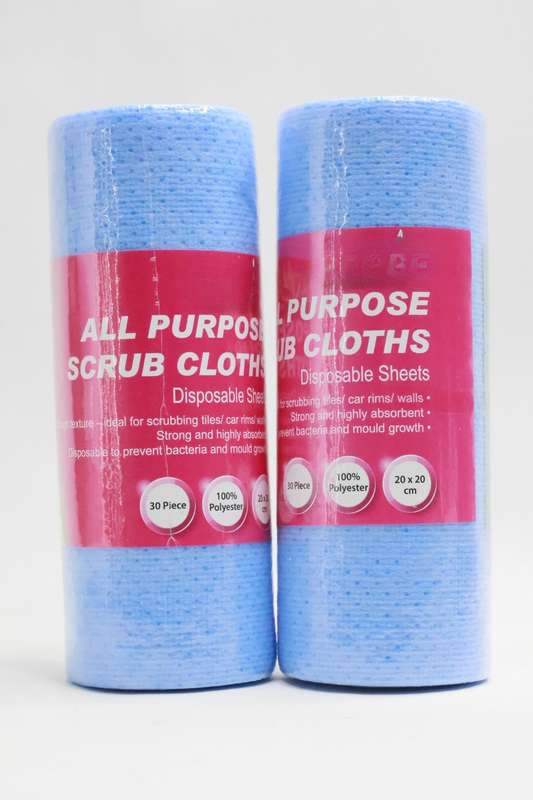 2 Rolls All Purpose Disposable Scrub Cloth 200mm x 200mm