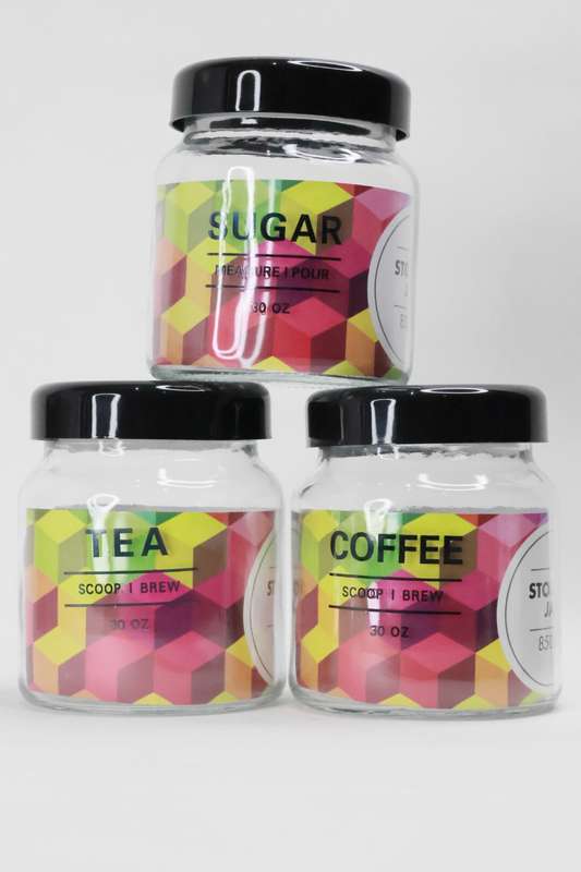 3 Pack Large Airtight Glass Storage Jars For Tea, Coffee &amp; Sugar 850ml