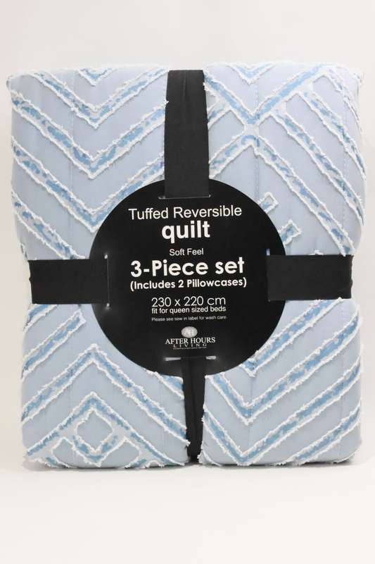 After Hours Tuffed Reversible Quilt Soft 3 Piece Set 230cm X 220cm