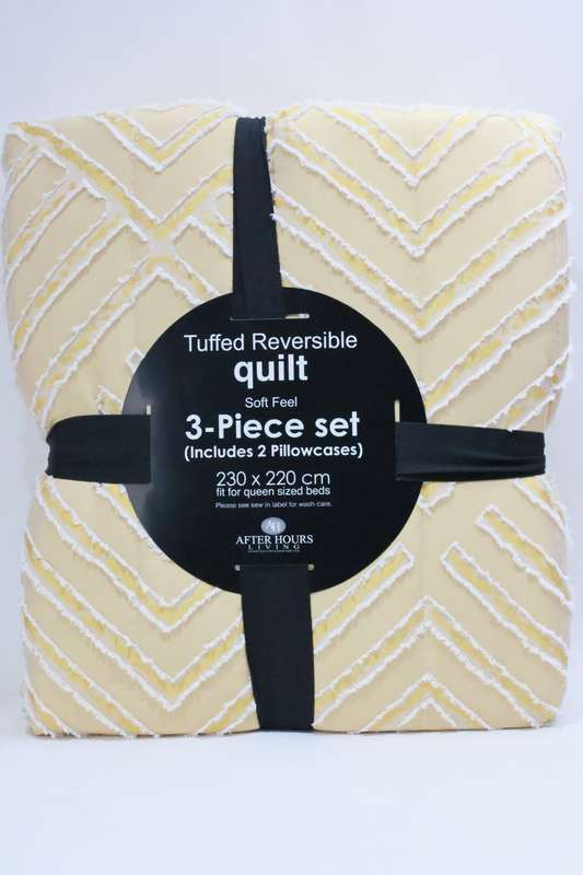 After Hours Tuffed Reversible Quilt Soft 3 Piece Set 230cm X 220cm
