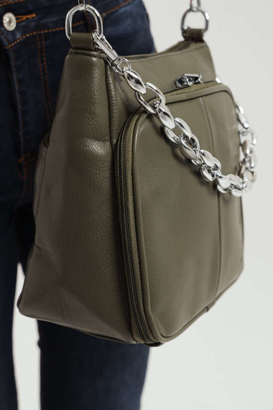 Chloe Crossbody Wide Strap Handbag Sling Bag With Chain Detail