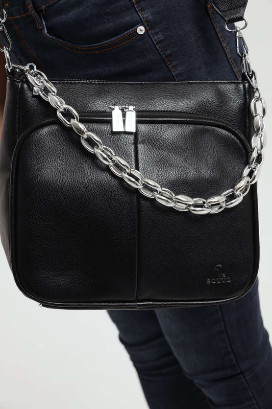 Chloe Crossbody Wide Strap Handbag Sling Bag With Chain Detail