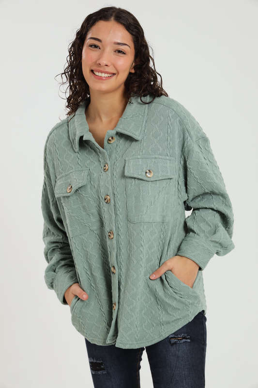 Branded Cable Knit Button Down Oversized Shacket