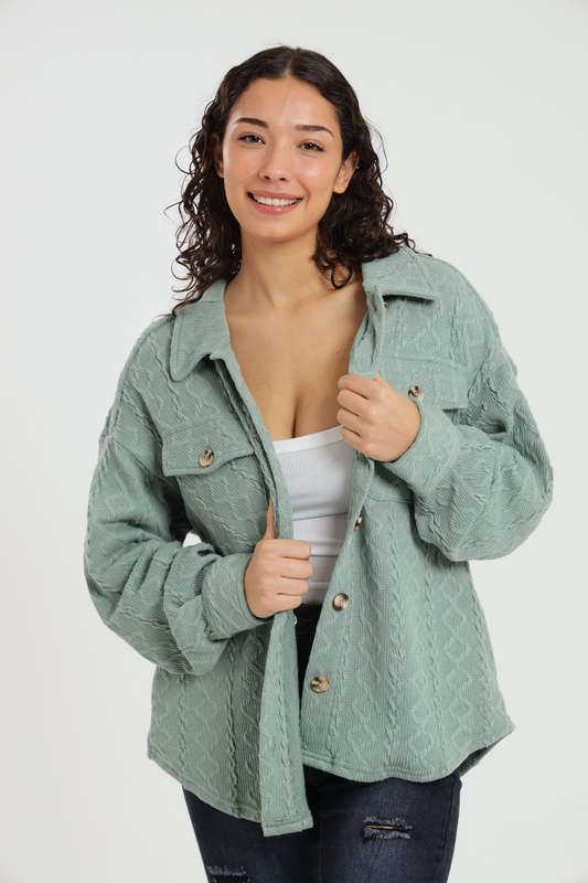 Branded Cable Knit Button Down Oversized Shacket