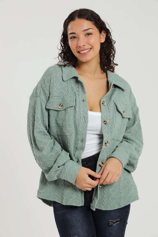 Branded Cable Knit Button Down Oversized Shacket