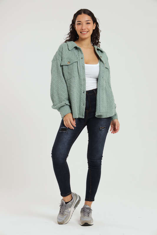Branded Cable Knit Button Down Oversized Shacket
