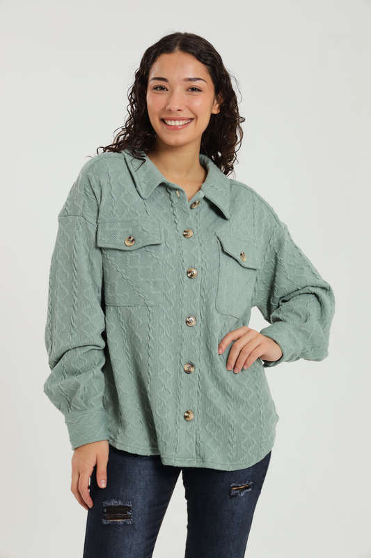 Branded Cable Knit Button Down Oversized Shacket