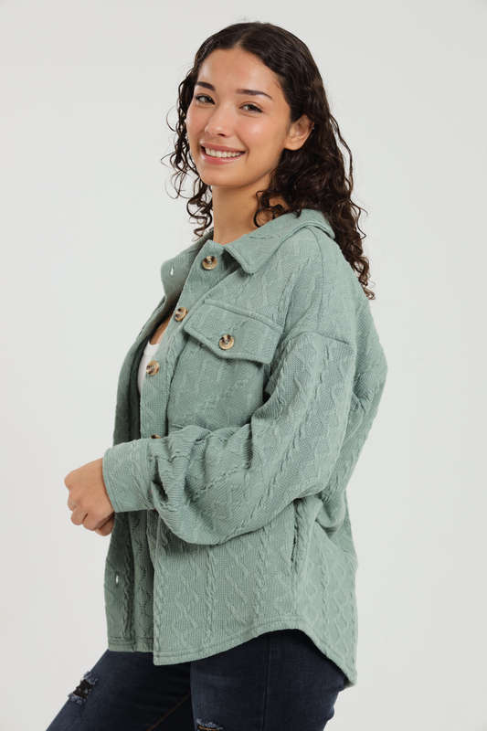 Branded Cable Knit Button Down Oversized Shacket