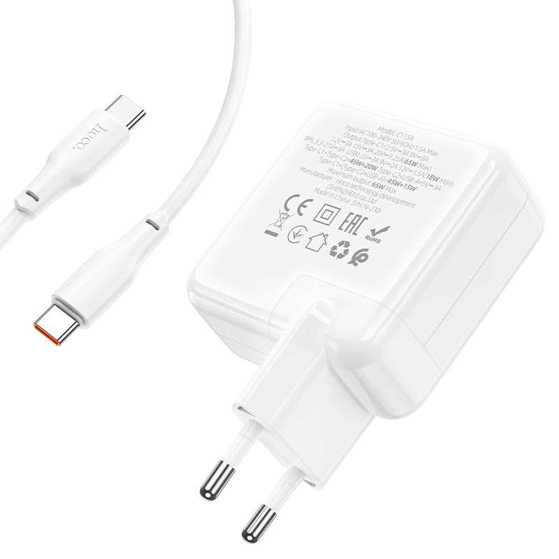 HOCO C115A 3 Port Wall Charger Header  PD65W + QC3.0 Type-C Cable Set