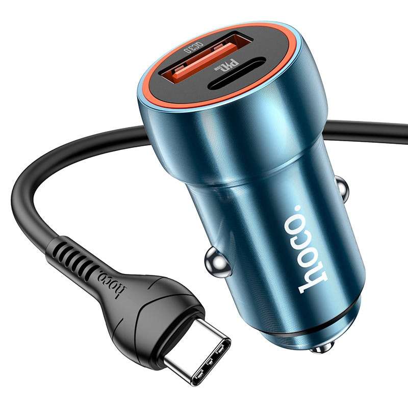 HOCO Dual Port Car charger Z46A Blue Whale PD20W + QC3.0 Set With Type C cable