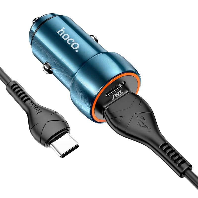 HOCO Dual Port Car charger Z46A Blue Whale PD20W + QC3.0 Set With Type C cable