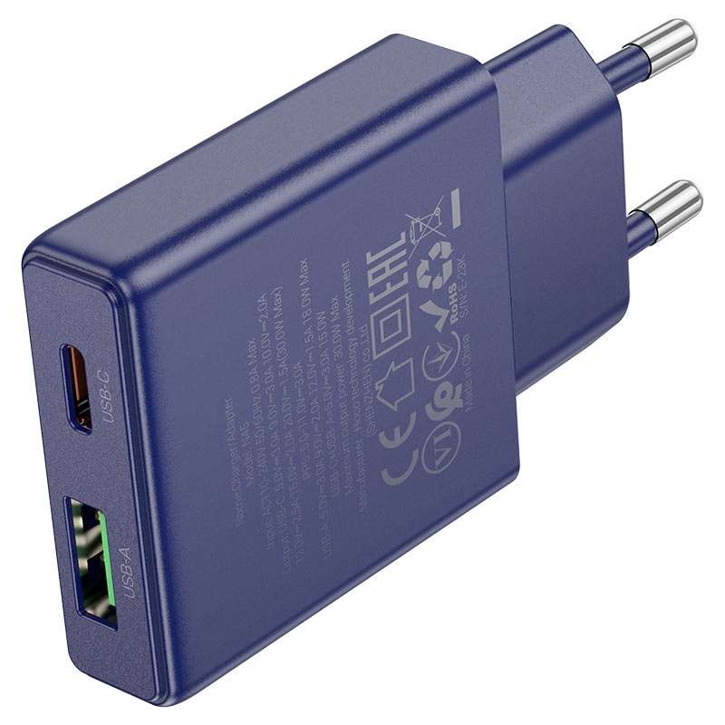 HOCO N95 Wall Charger With Single USB-A &amp; Single Type-C Ports Biscuit PD30W + QC3.0