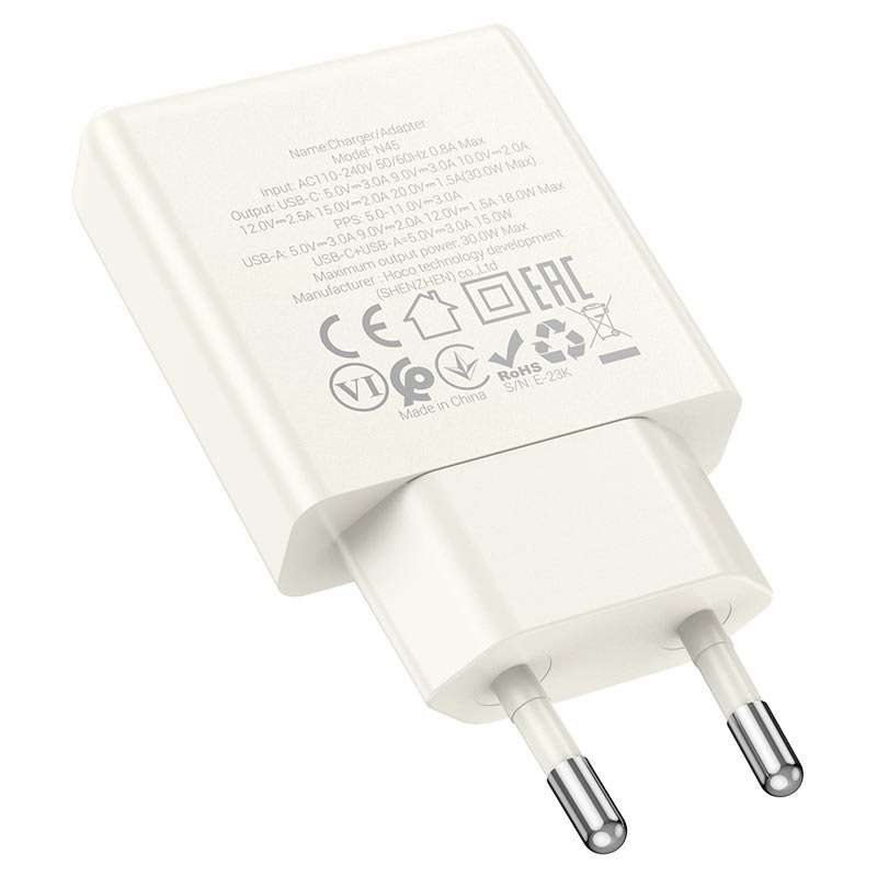 HOCO N95 Wall Charger With Single USB-A &amp; Single Type-C Ports Biscuit PD30W + QC3.0