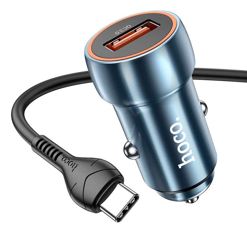 HOCO Z46 Car Charger Blue Shield QC3.0 Set With Cable USB To Type-C