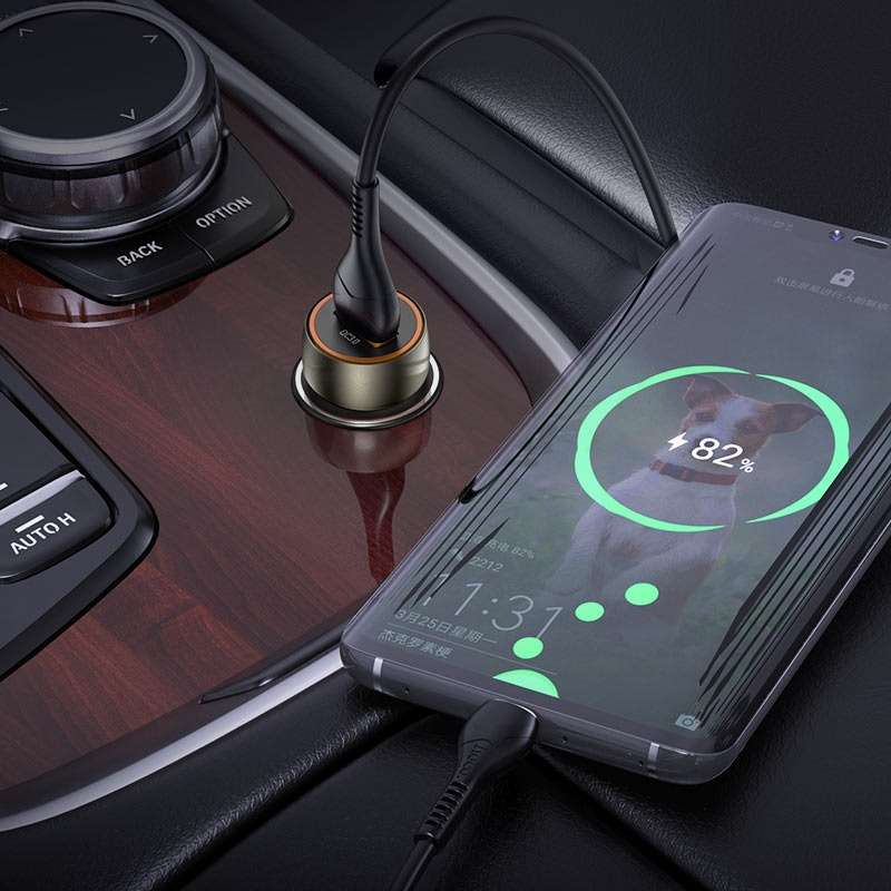 HOCO Z46 Car Charger Blue Shield QC3.0 Set With Cable USB To Type-C