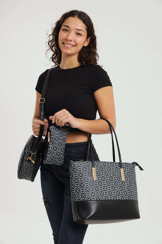 Ladies 3 Piece Set Faux Leather Handbag with Multiple Compartments