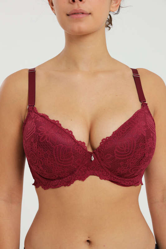 Ladies Plus Size Lace Push Up Underwire Padded Bra For Large Breast 36DD to 44DD