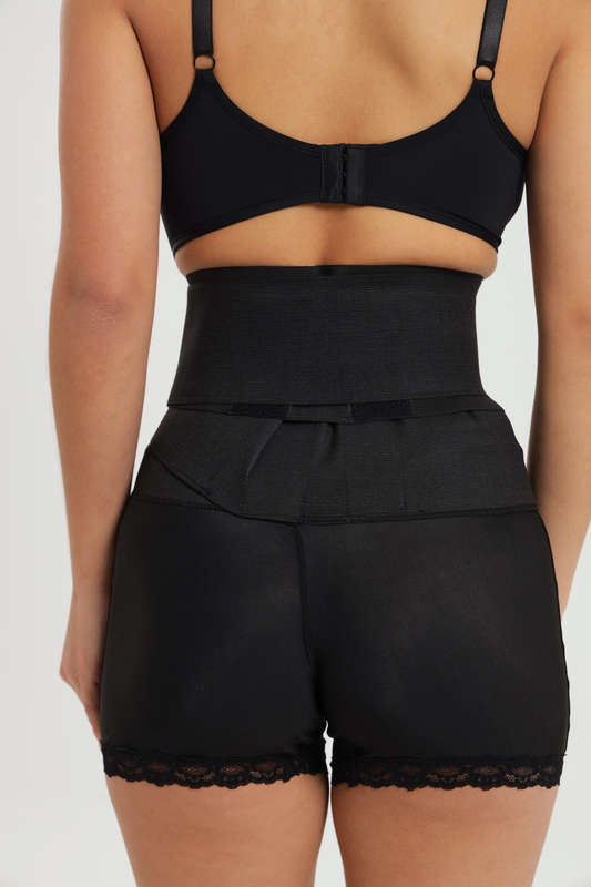 Senza 2 In 1 Fine Body Tummy Wrap Sport Shaper Cincher With Built In Comfort Shorts Black