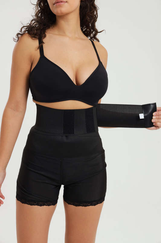 Senza 2 In 1 Fine Body Tummy Wrap Sport Shaper Cincher With Built In Comfort Shorts Black