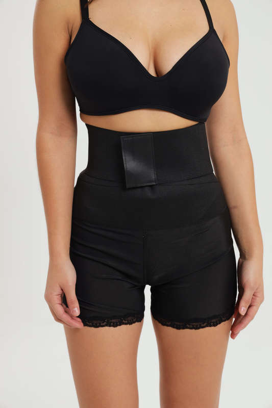 Senza 2 In 1 Fine Body Tummy Wrap Sport Shaper Cincher With Built In Comfort Shorts Black