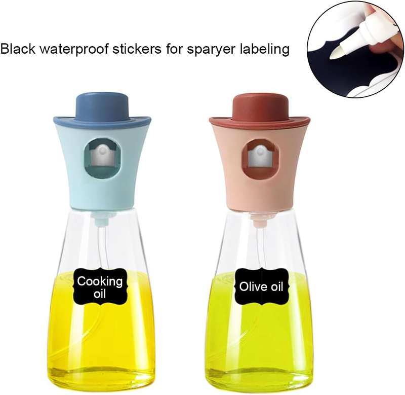 Senza 2 x 200ml Stainless Steel Glass Plastic Oil Spray Bottle Incl 4 Labels