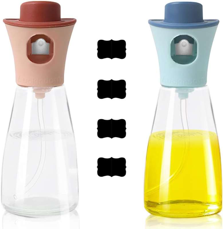 Senza 2 x 200ml Stainless Steel Glass Plastic Oil Spray Bottle Incl 4 Labels