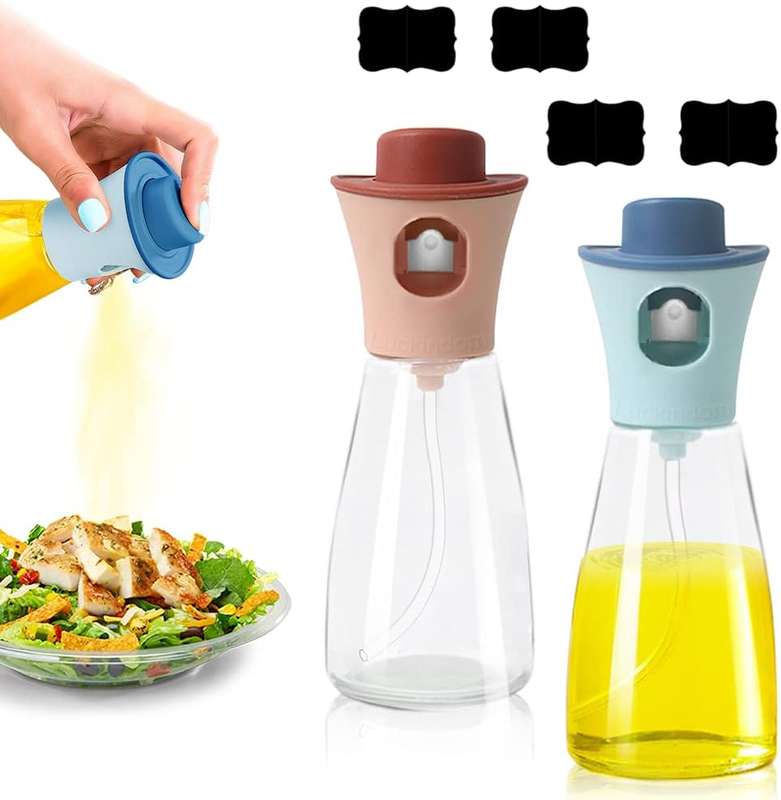 Senza 2 x 200ml Stainless Steel Glass Plastic Oil Spray Bottle Incl 4 Labels