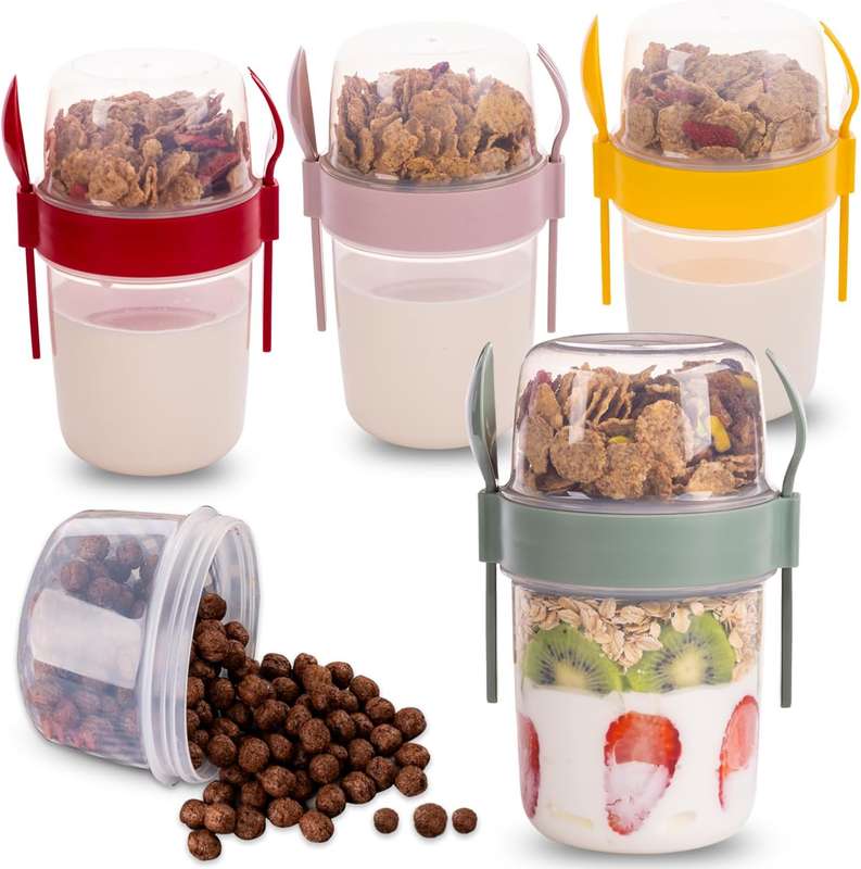 Senza Reusable On The Go Breakfast Cup With Fork &amp; Spoon Set BPA Free
