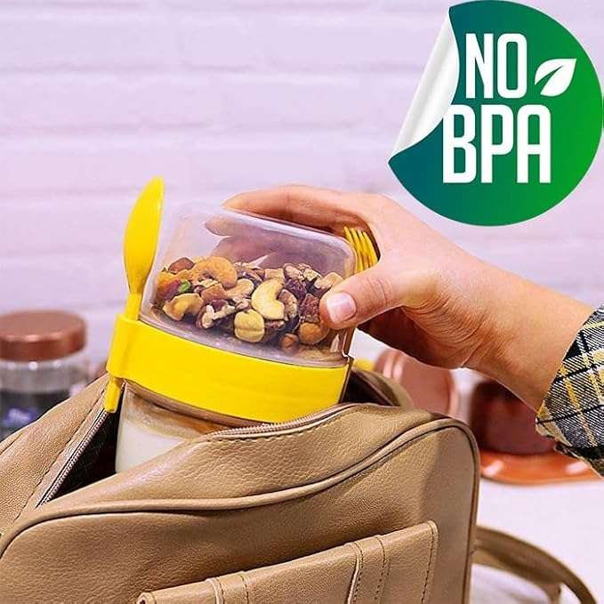 Senza Reusable On The Go Breakfast Cup With Fork &amp; Spoon Set BPA Free