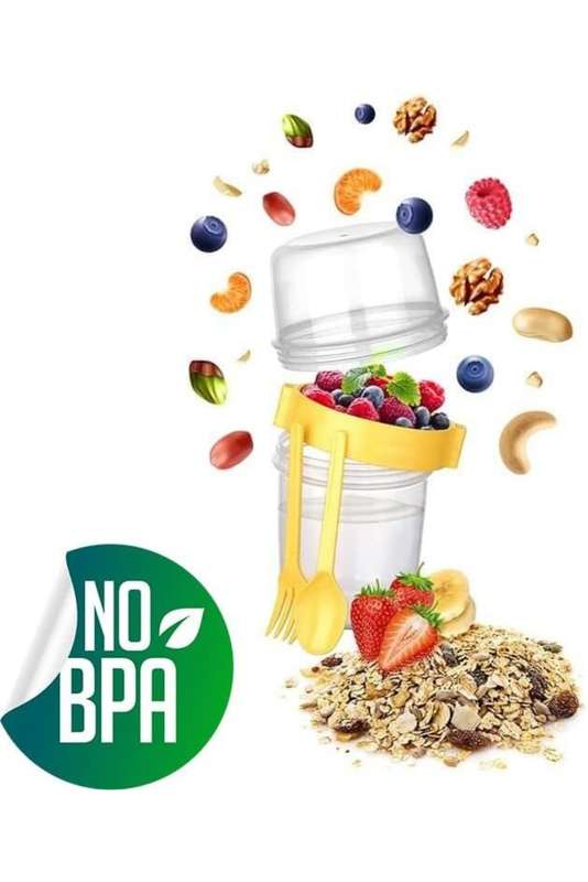 Senza Reusable On The Go Breakfast Cup With Fork &amp; Spoon Set BPA Free