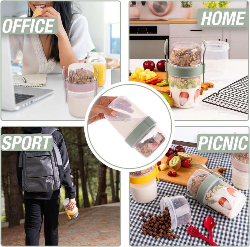 Senza Reusable On The Go Breakfast Cup With Fork &amp; Spoon Set BPA Free