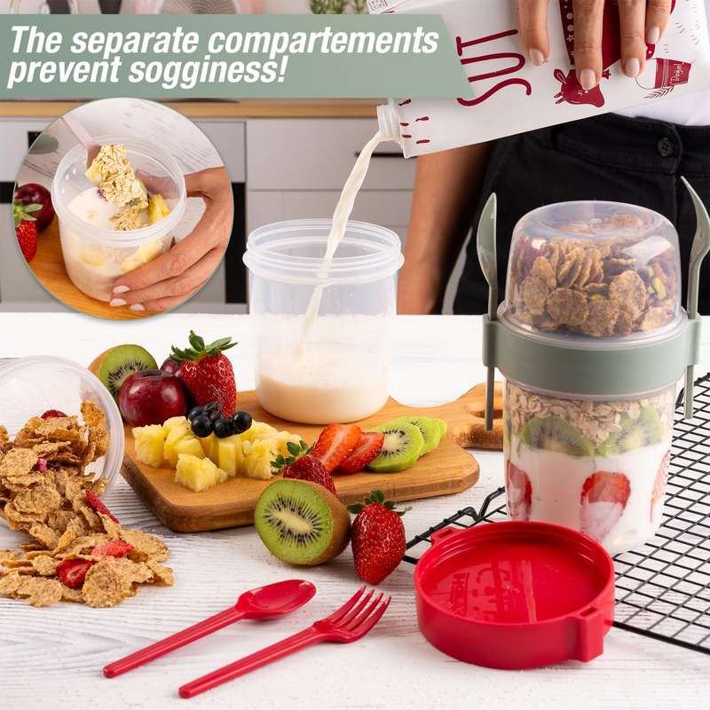 Senza Reusable On The Go Breakfast Cup With Fork &amp; Spoon Set BPA Free