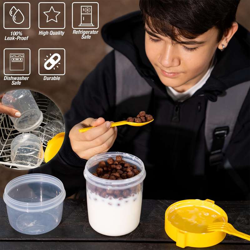 Senza Reusable On The Go Breakfast Cup With Fork &amp; Spoon Set BPA Free