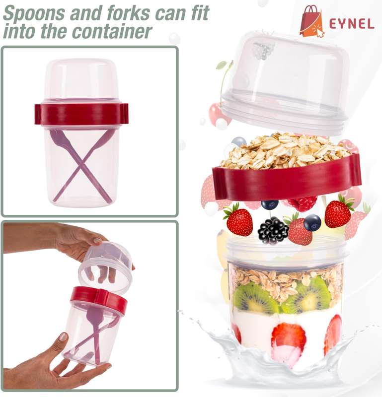 Senza Reusable On The Go Breakfast Cup With Fork &amp; Spoon Set BPA Free