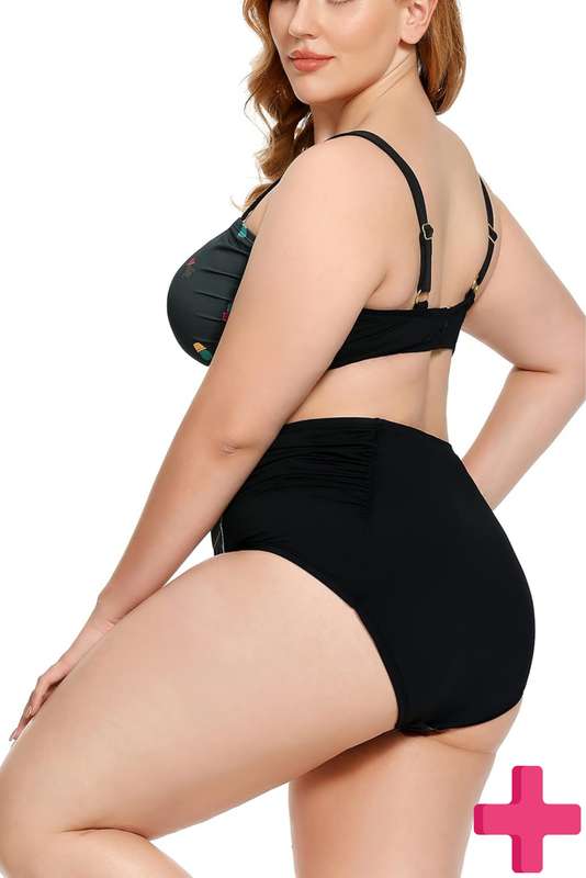 Ladies Plus Size High Waisted 2 Pcs Bikini Tummy Control Swimwear