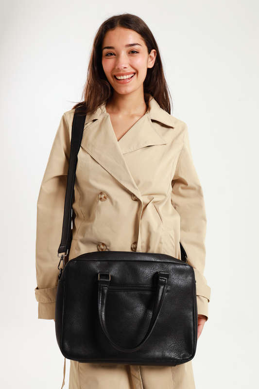 Camel Mountain PU Leather Luxury Laptop Bag Black 14 inch