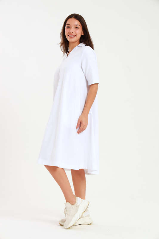 Hillary Maxi Mid Length 3/4 Sleeve Collar Dress With Pockets
