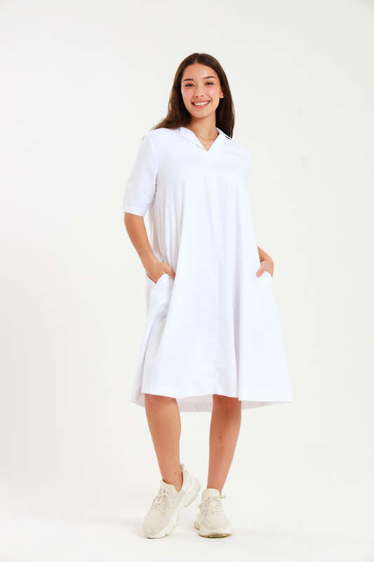 Hillary Maxi Mid Length 3/4 Sleeve Collar Dress With Pockets