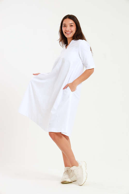 Hillary Maxi Mid Length 3/4 Sleeve Collar Dress With Pockets