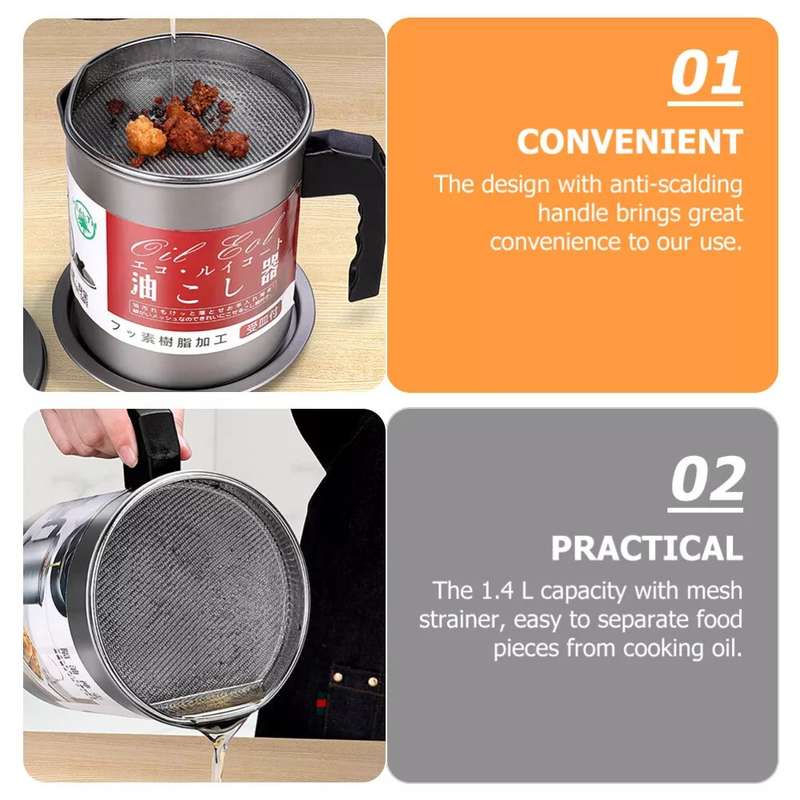 Kitchen Cooking Oil Separator Filter Pot Stainless Steel - 1.4L